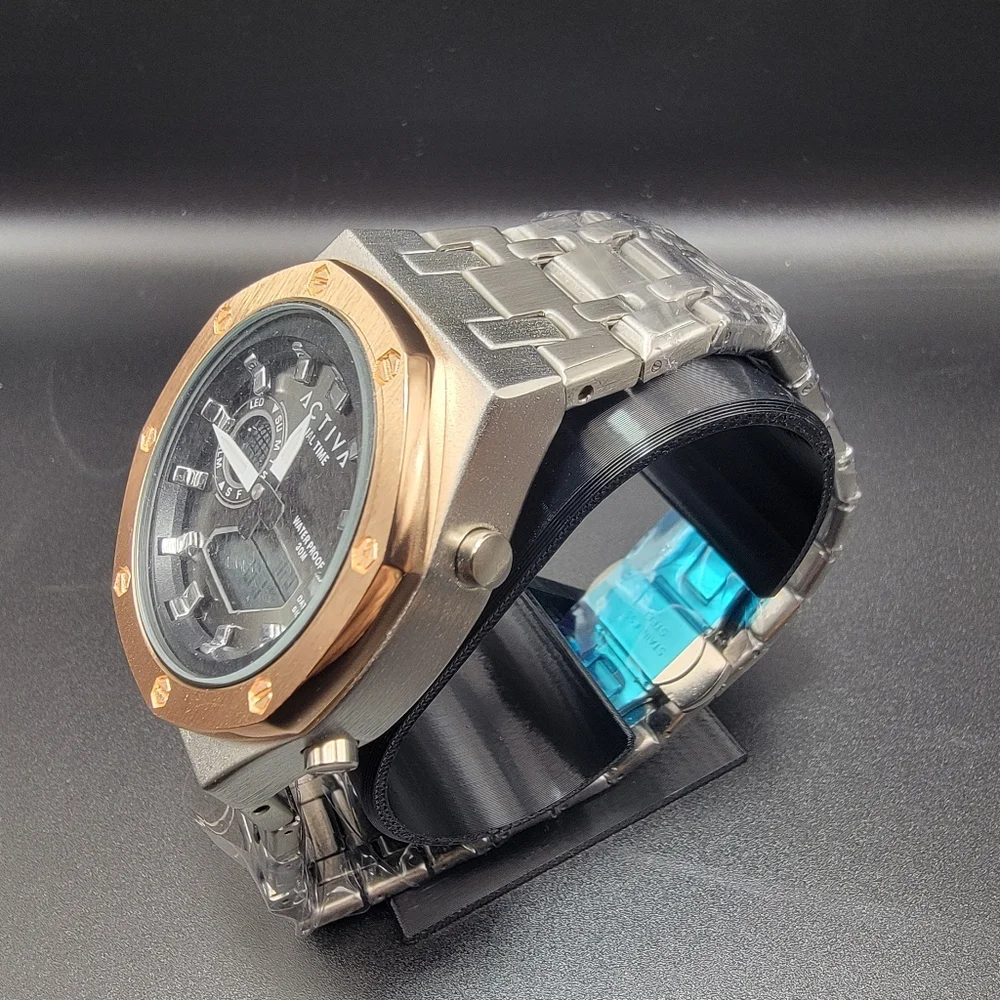 ACTIVA Dual Time Chronograph Stainless Steel Watch Rose Gold Bezel ACWM003-004
